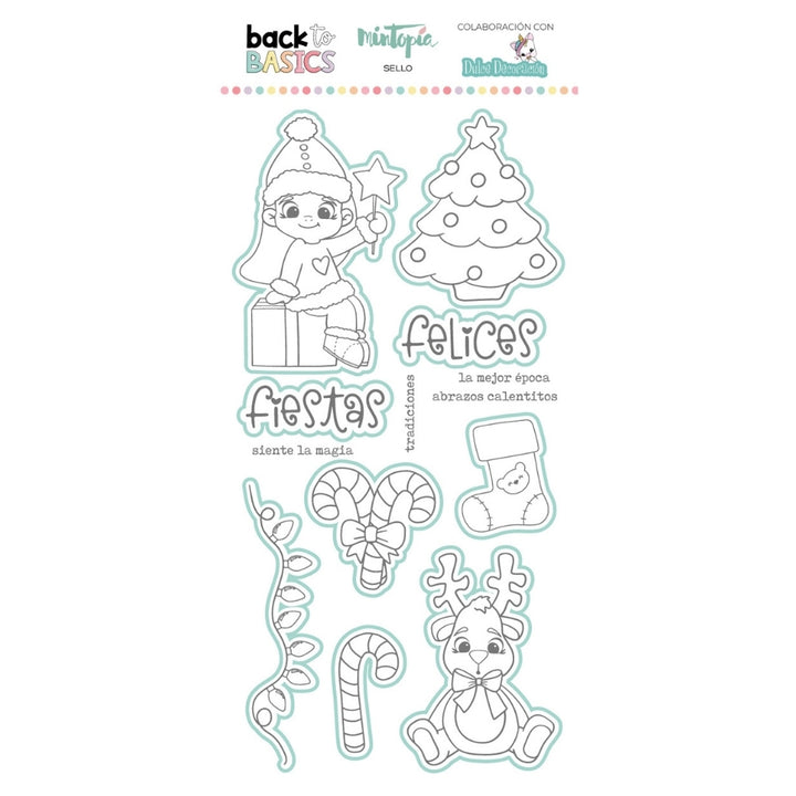 Sello y troquel coordinado Felices Fiestas by Dulce Decoración Back to Basics de Mintopía