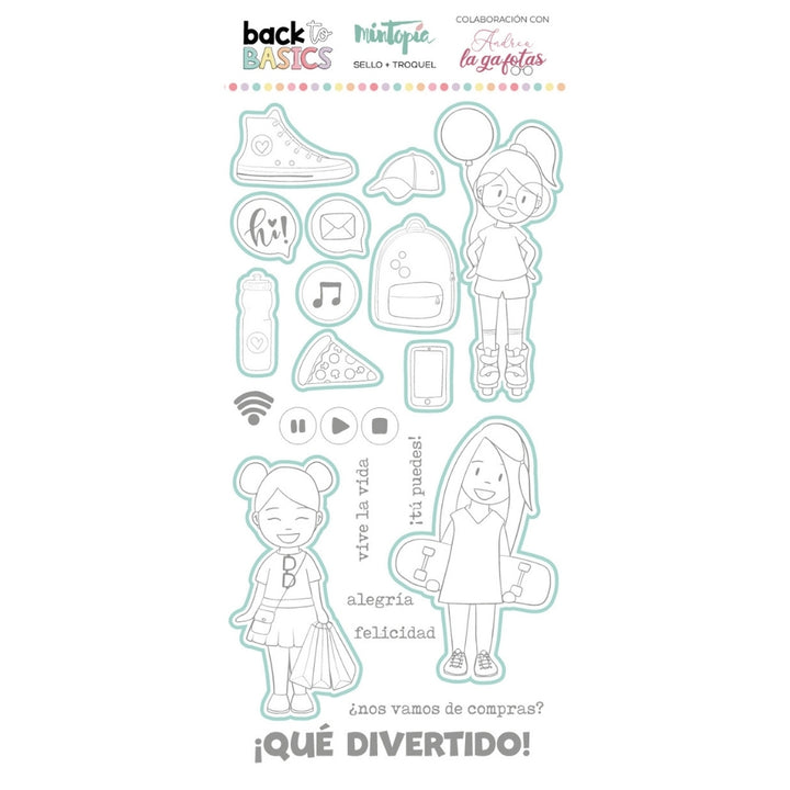 Sello y troquel coordinado Cosas de chicas Back to Basics by Andrea la Gafotas