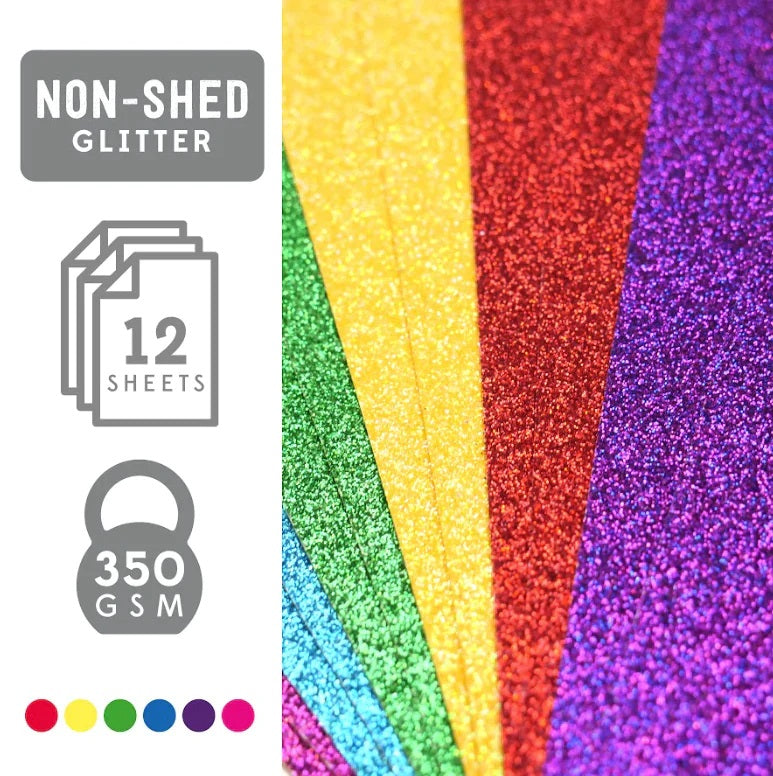 Pad de cartulinas con glitter 12x12" Rainbow pack 12 hojas doble cara