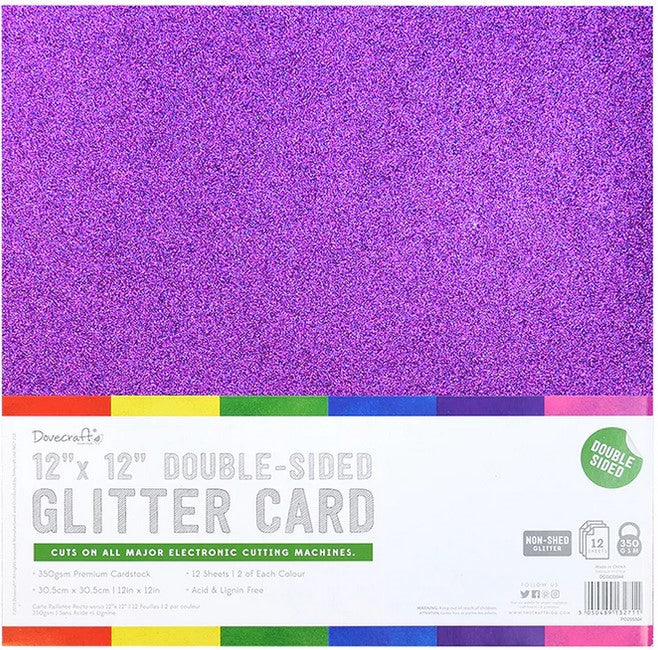 Pad de cartulinas con glitter 12x12" Rainbow pack 12 hojas doble cara