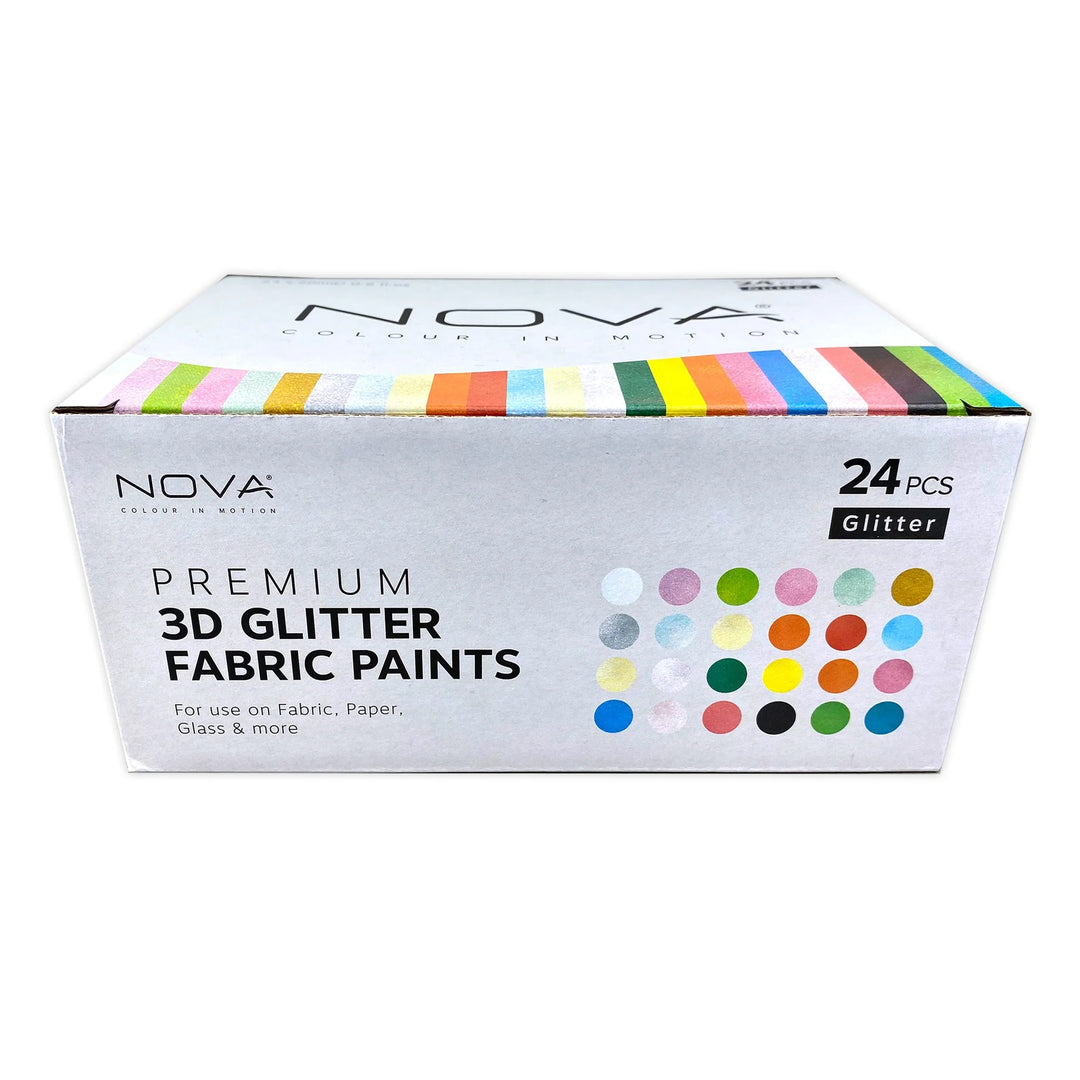 Set de pinturas 3D dimensionales con glitter Nova 24 colores