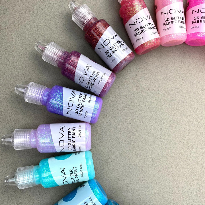 Set de pinturas 3D dimensionales con glitter Nova 24 colores