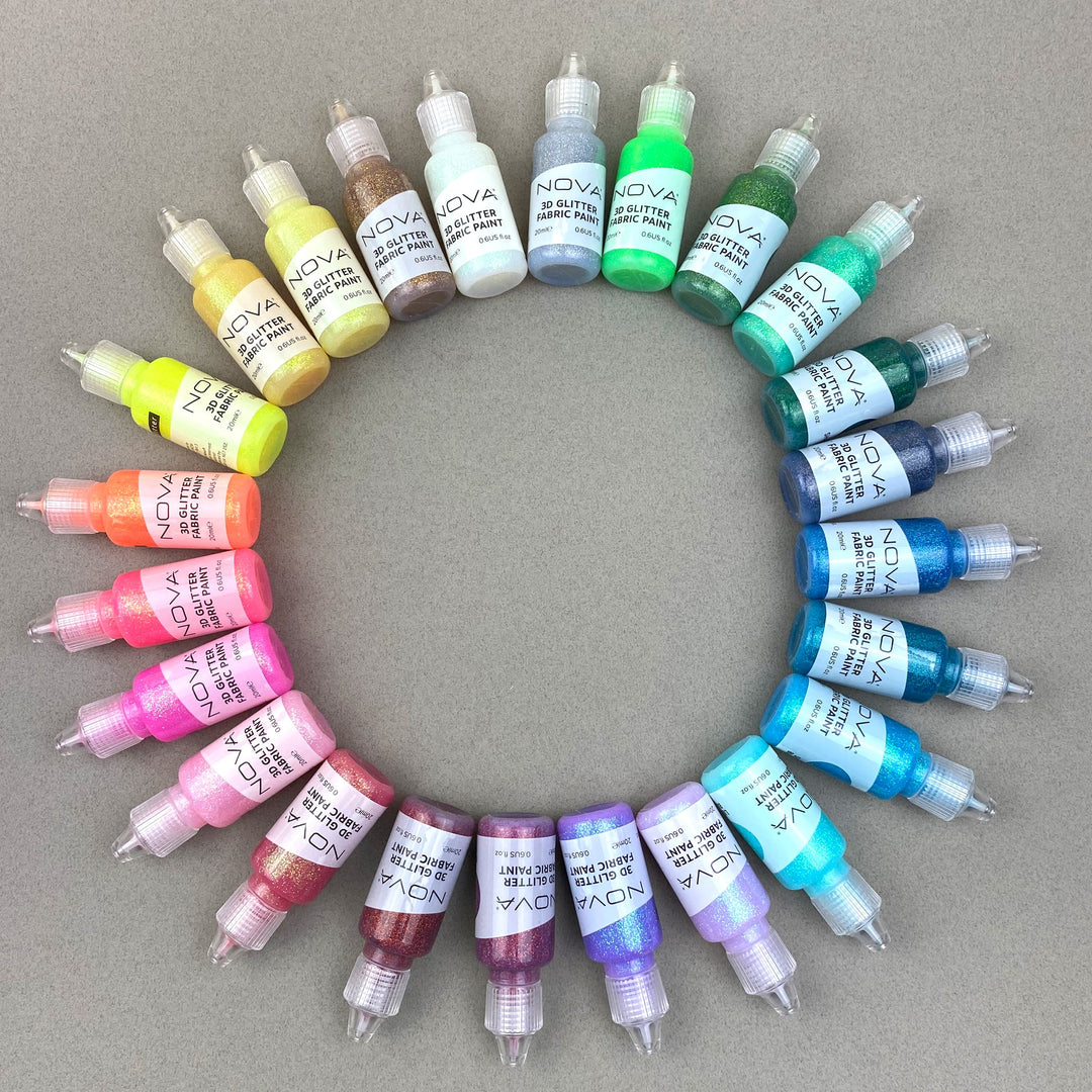 Set de pinturas 3D dimensionales con glitter Nova 24 colores