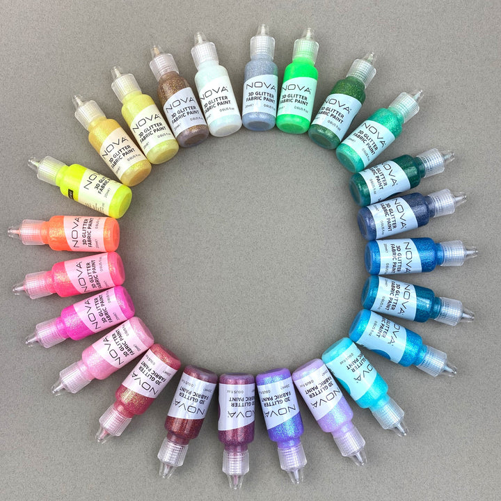 Set de pinturas 3D dimensionales con glitter Nova 24 colores