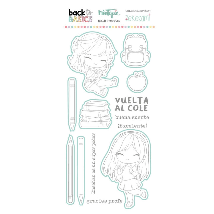Sello y troquel coordinado Vuelta al cole Back to Basics by Zekesami