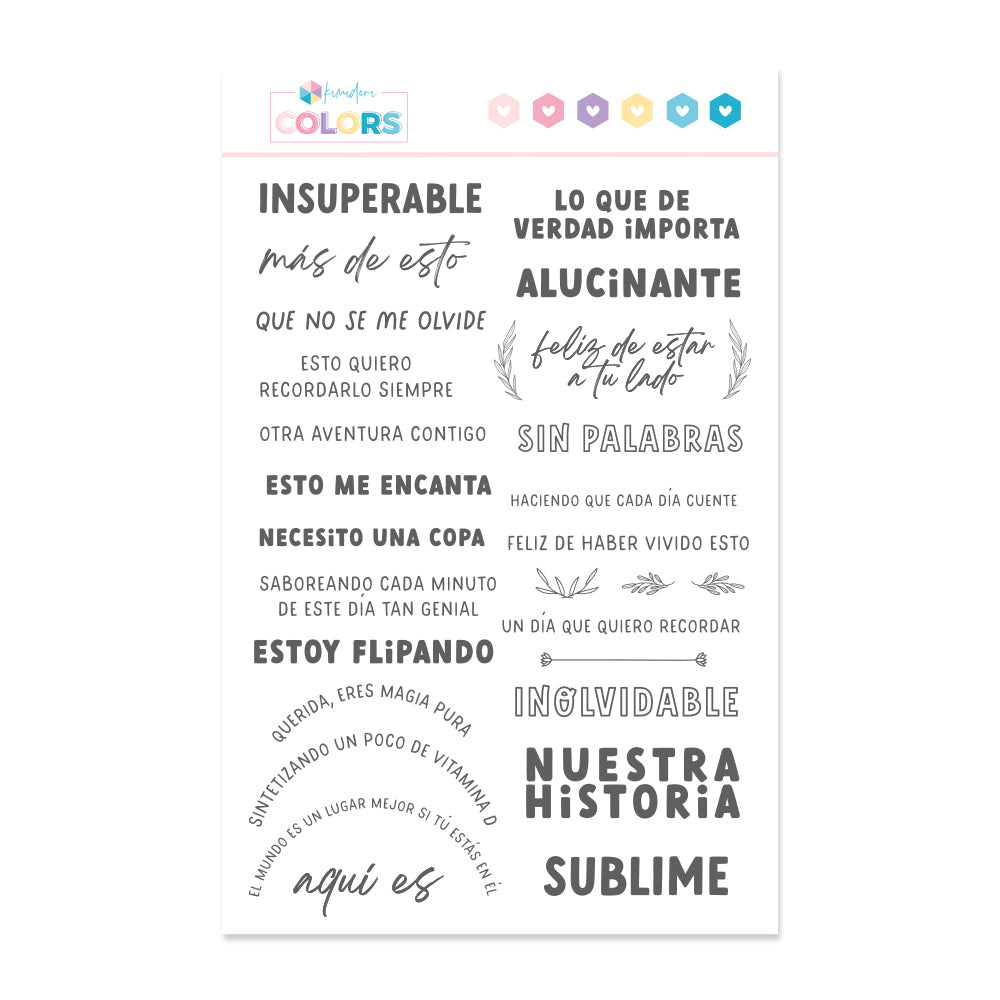 Sello 6"x8" Kimidori Colors Frases para tarjetas de 3"x4"